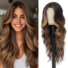 HMHIFI long brown mixed blonde wig 26in with a natural-looking wavy texture for daily wear