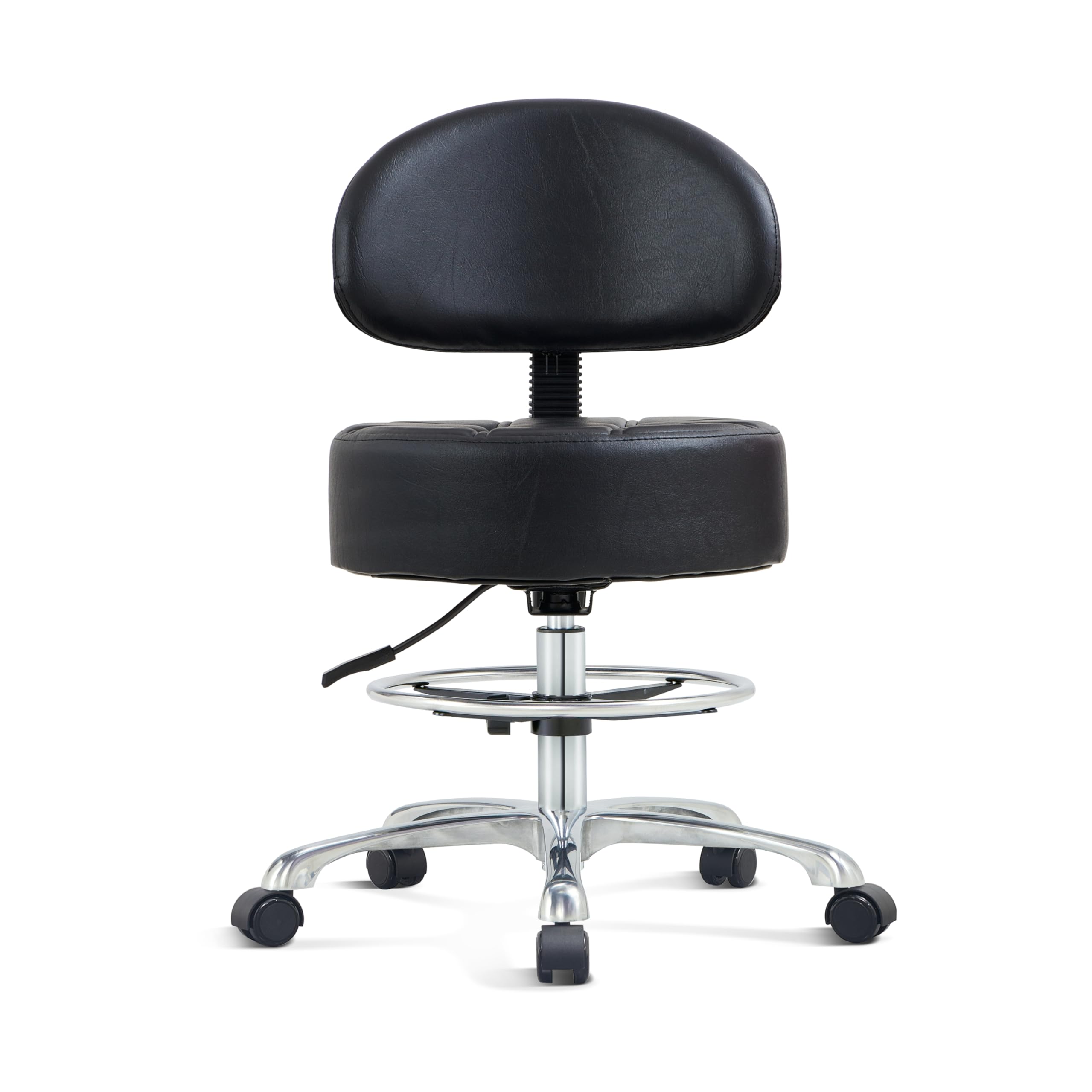 HNKastela height adjustable stool side view shows ergonomic mobility for busy workdays.