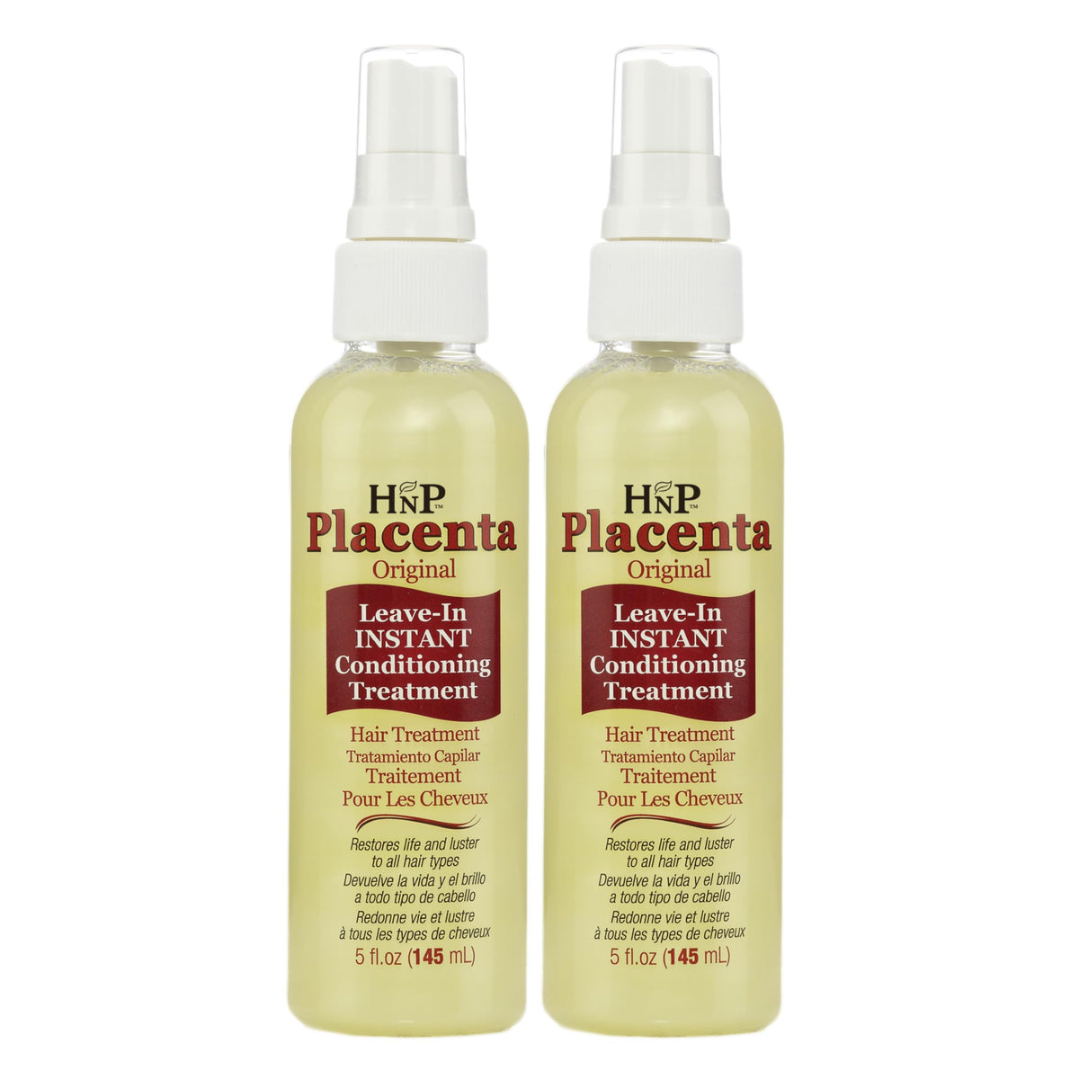 HNP Placenta Original Leave-In bottle with pump offers quick hydration and detangling prep.