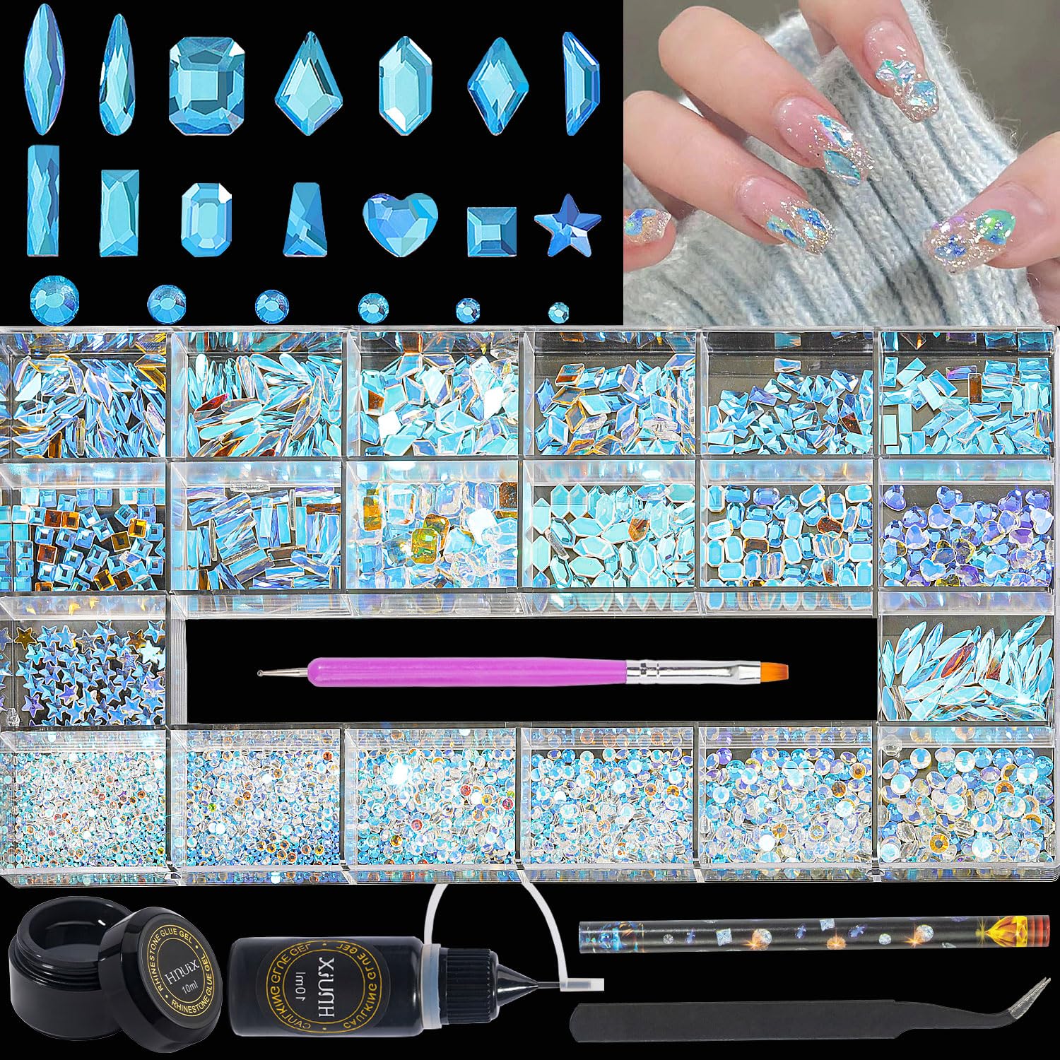 HNUIX aurora crystals sparkle on nails