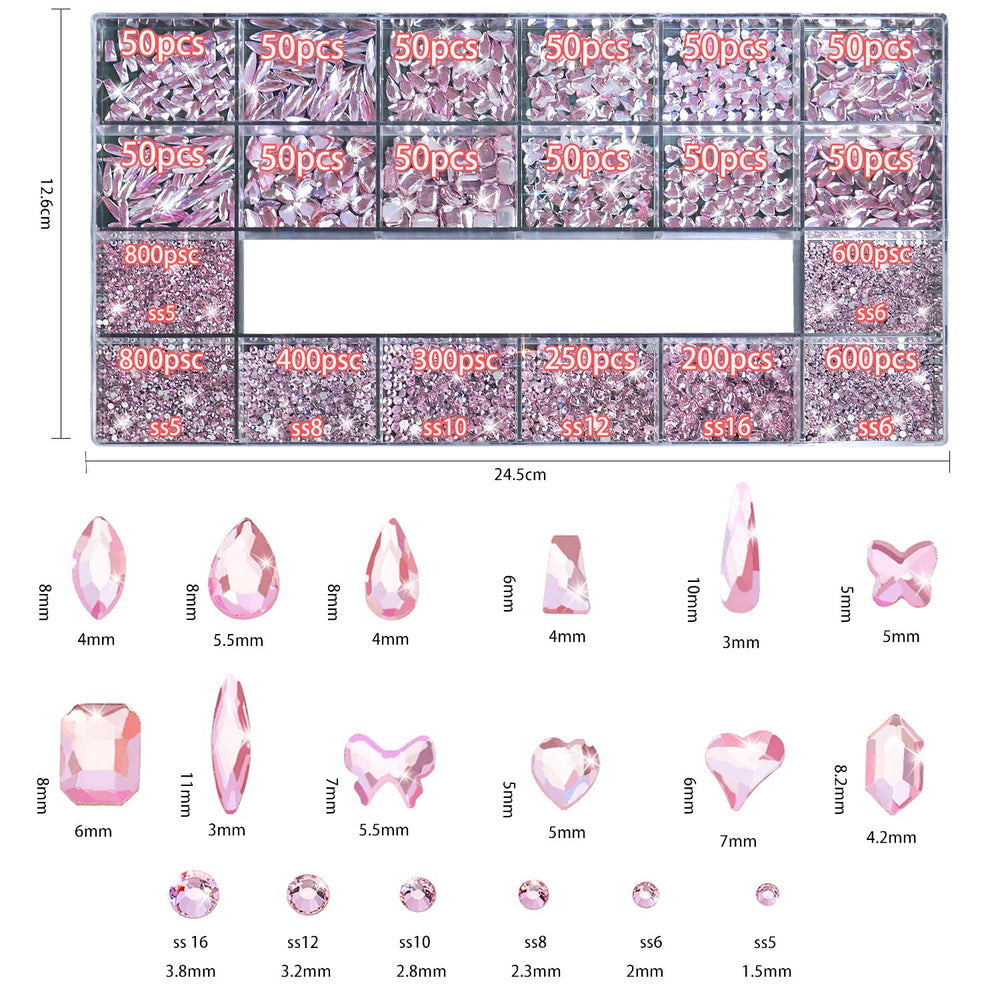 HNUIX pink multi-shape rhinestones kit for DIY nails and glam crafts
