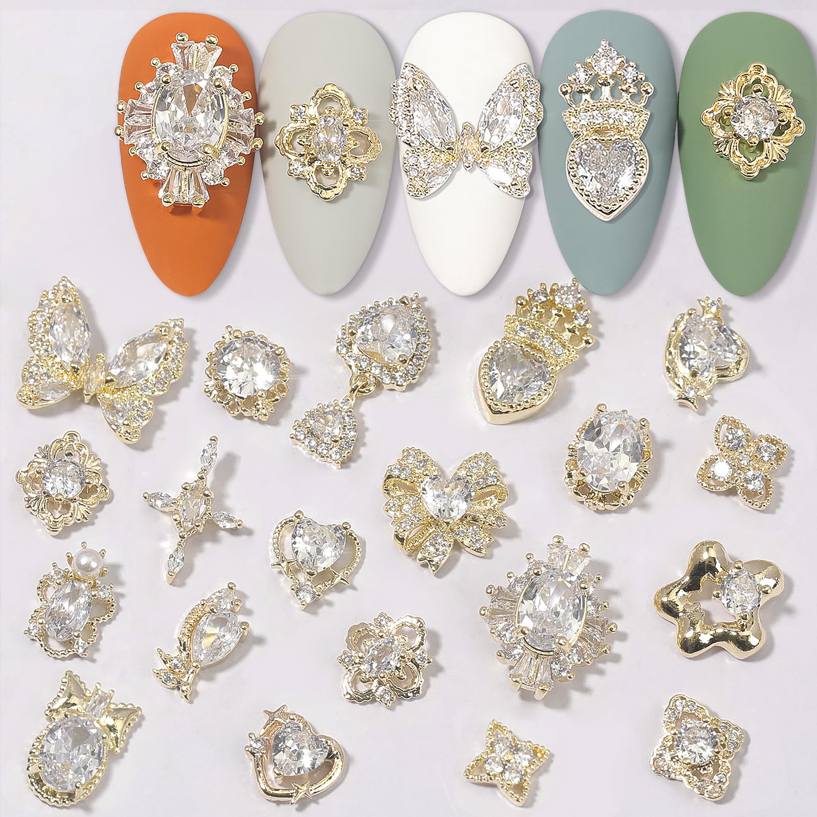 HNUIX nail charms gold copper zircon multi-shape 3D dangle add daily sparkle.
