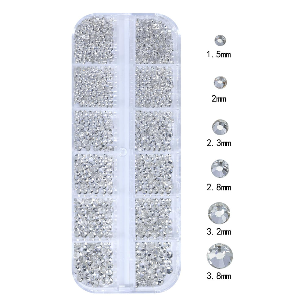HNUIX White round gems in six sizes for customizable nail accents