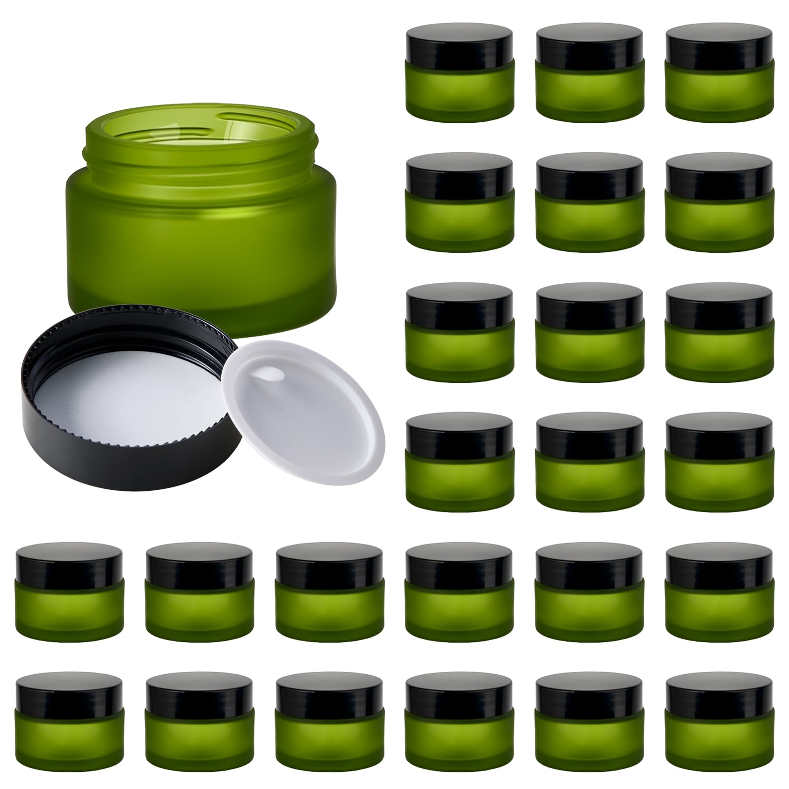 11 Hoa Kinh 1oz green frosted glass jar with lid, perfect for travel lip balms.