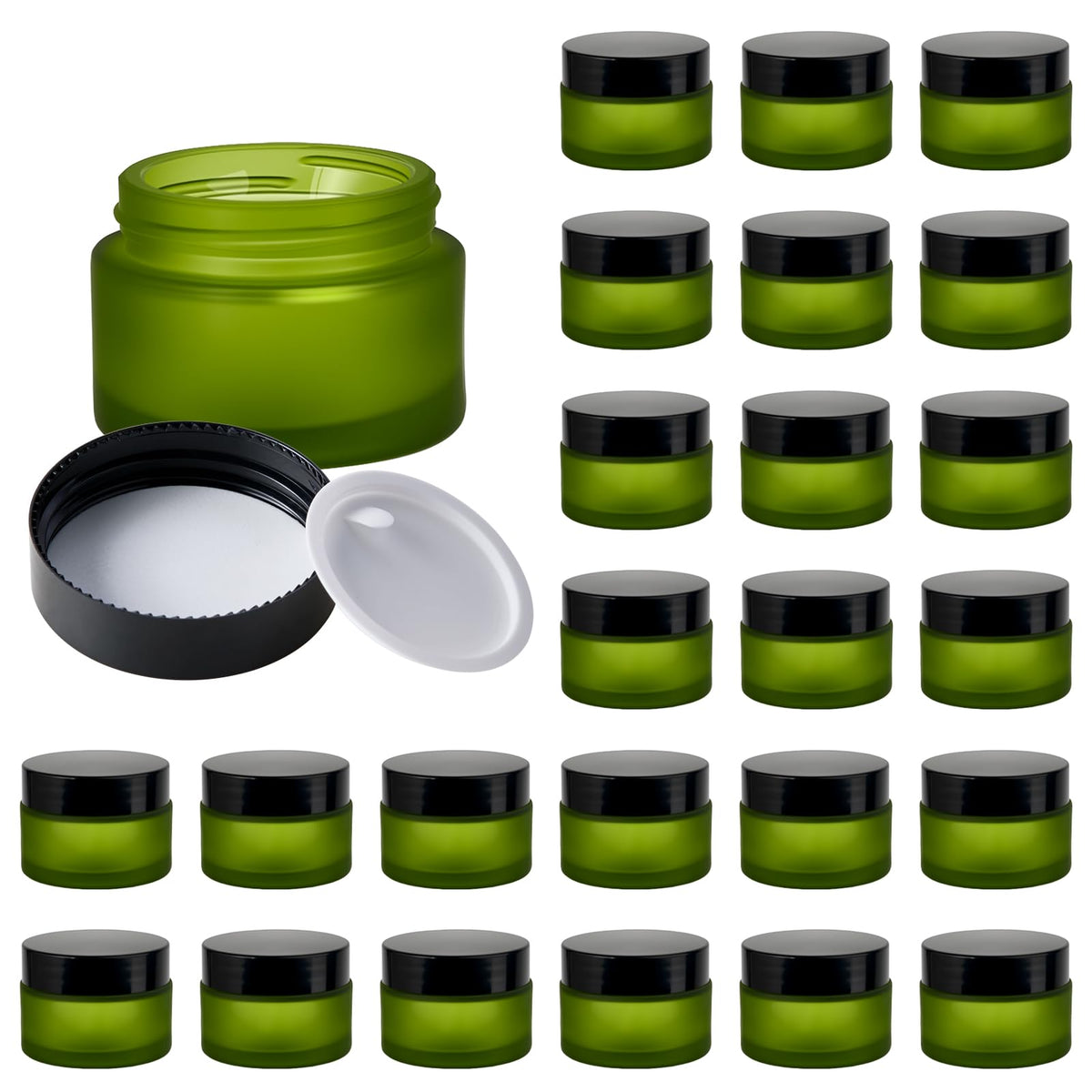 11 Hoa Kinh 1oz green frosted glass jar with lid, perfect for travel lip balms.