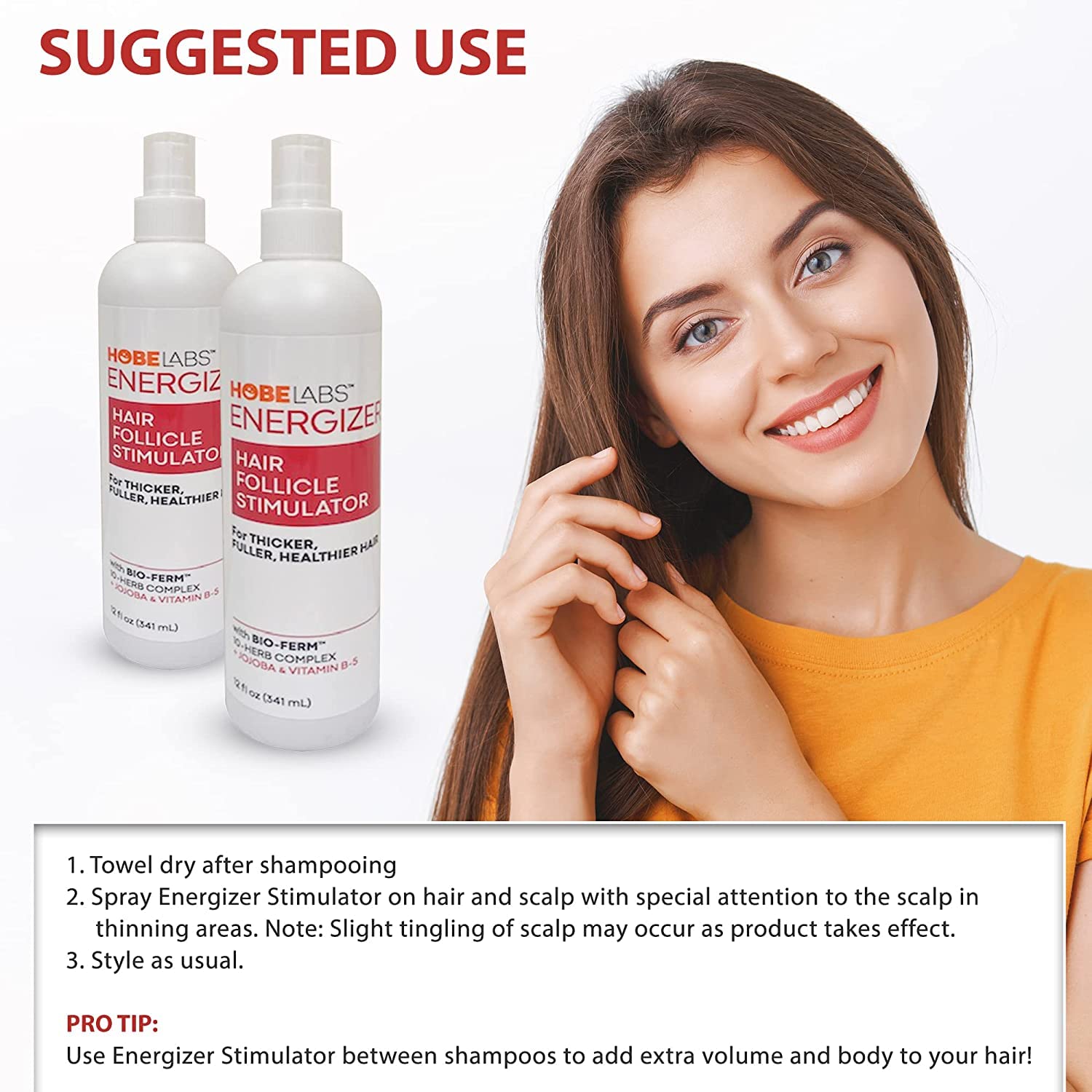 Hobe Labs Energizer hair closeup shows hydrated strands and refreshed scalp