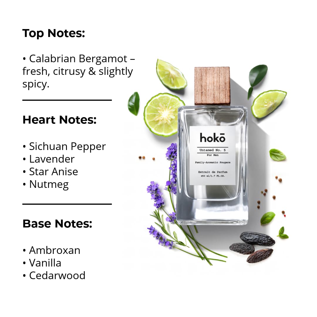 HOKO Untamed No. 5 with pepper notes for a modern masculine edge during wear.