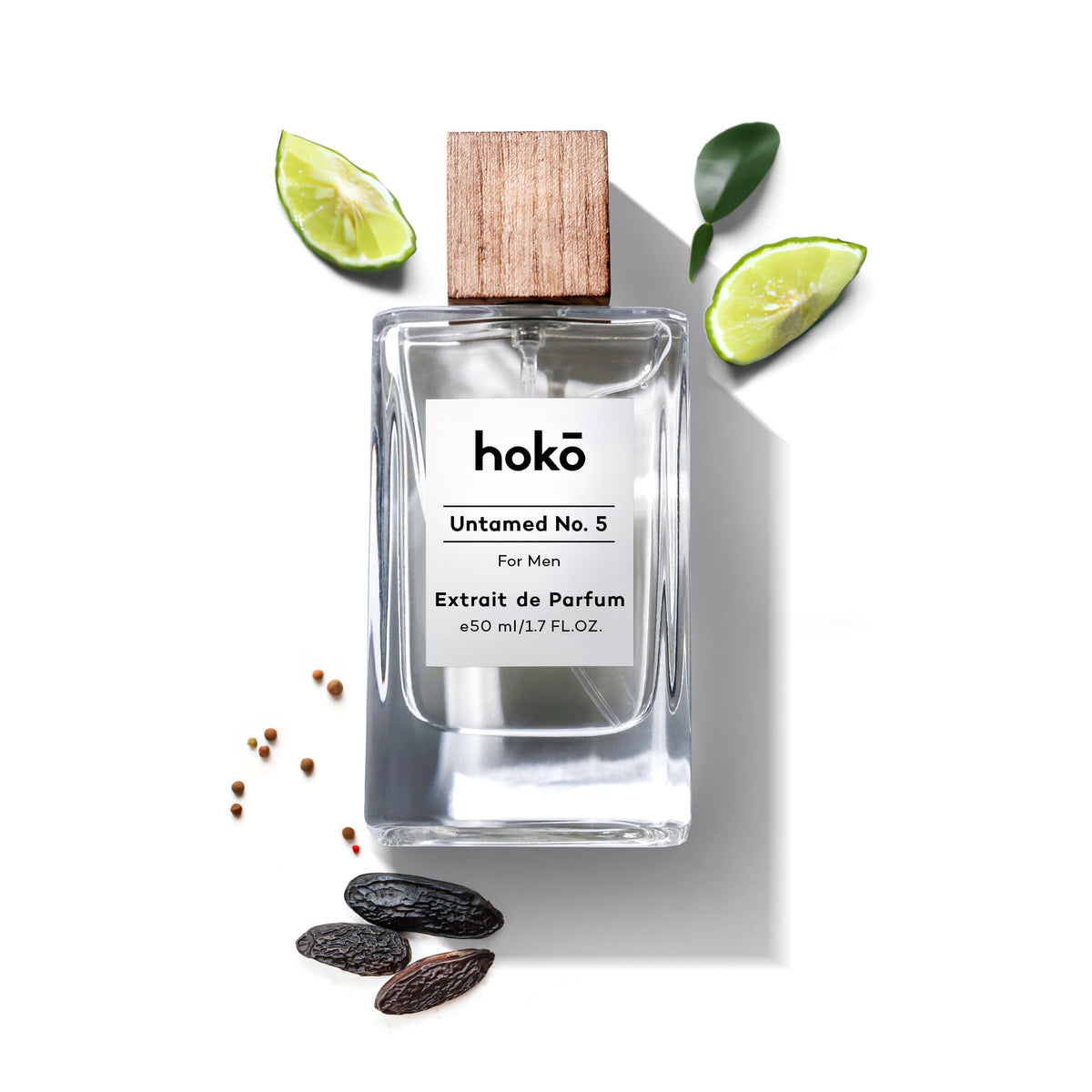 HOKO Untamed No. 5 bottle featuring spicy bergamot for a vibrant, long-lasting opening.