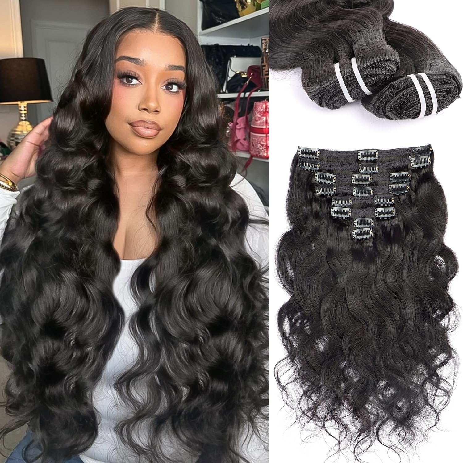 Holiden clip-in hair extensions 18 inch body wave for added volume
