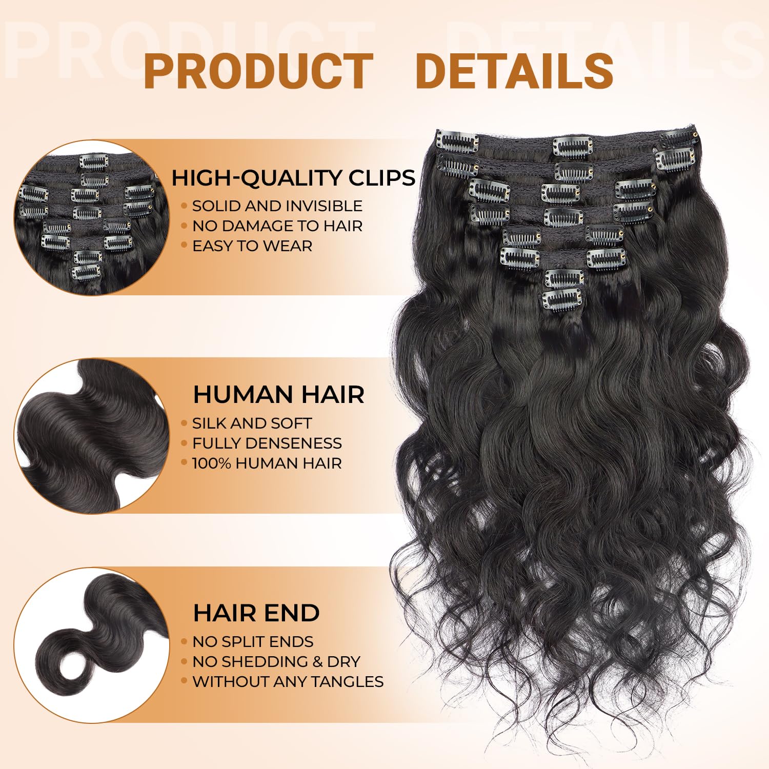 Holiden virgin human hair clip-ins offer soft comfortable feel all day