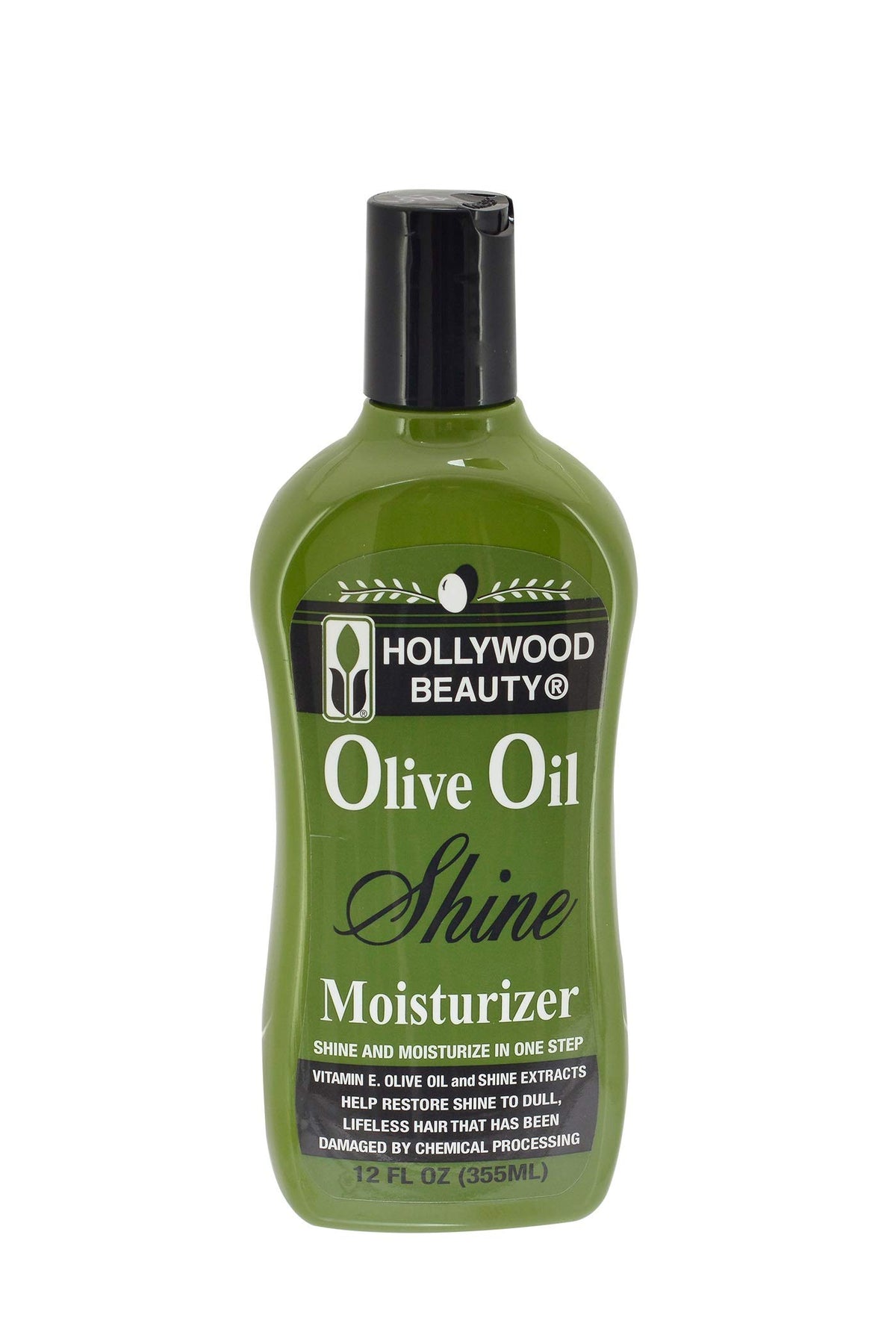 Hollywood Beauty Olive Oil Moisturizing Hair Lotion bottle conditions dry strands and adds shine.