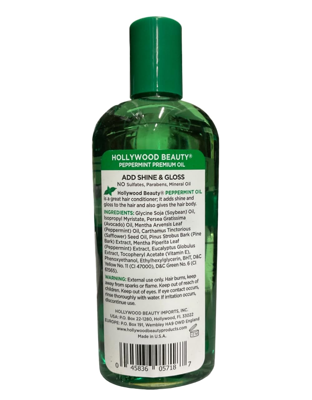 Hollywood Beauty Peppermint Hair Oil cap close-up for refreshing tingle and easy dispensing.