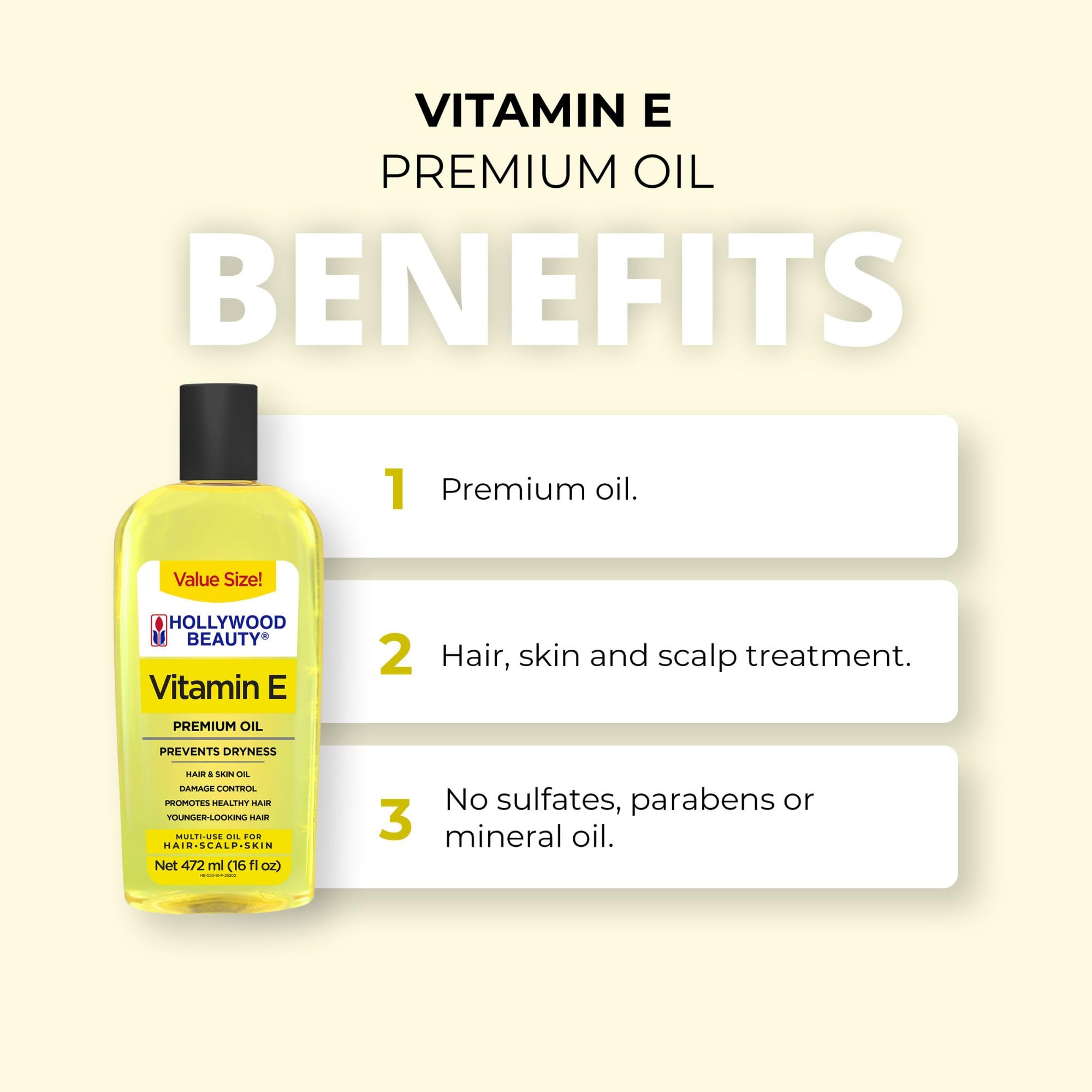 Hollywood Beauty Vitamin E Oil on scalp provides moisture and comfort.