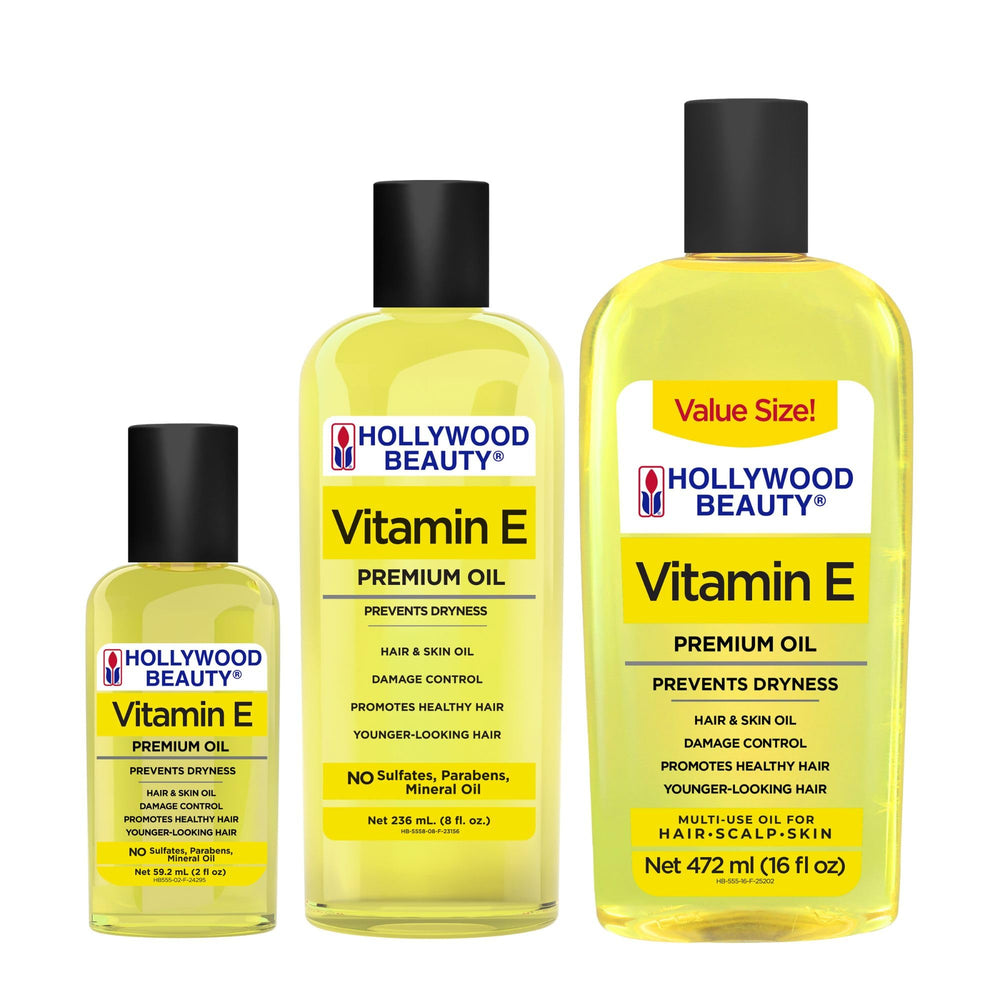 Hollywood Beauty Vitamin E Oil value size bottle for family use.