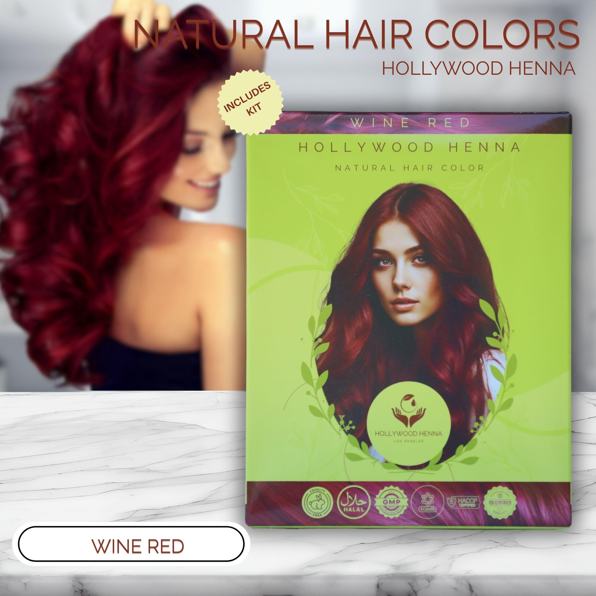 Hollywood Henna wine-red application on hair for even coverage.