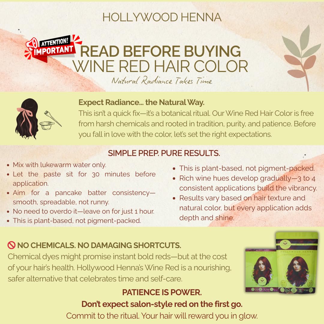 Hollywood Henna wine-red powder mixed with water for at-home application.