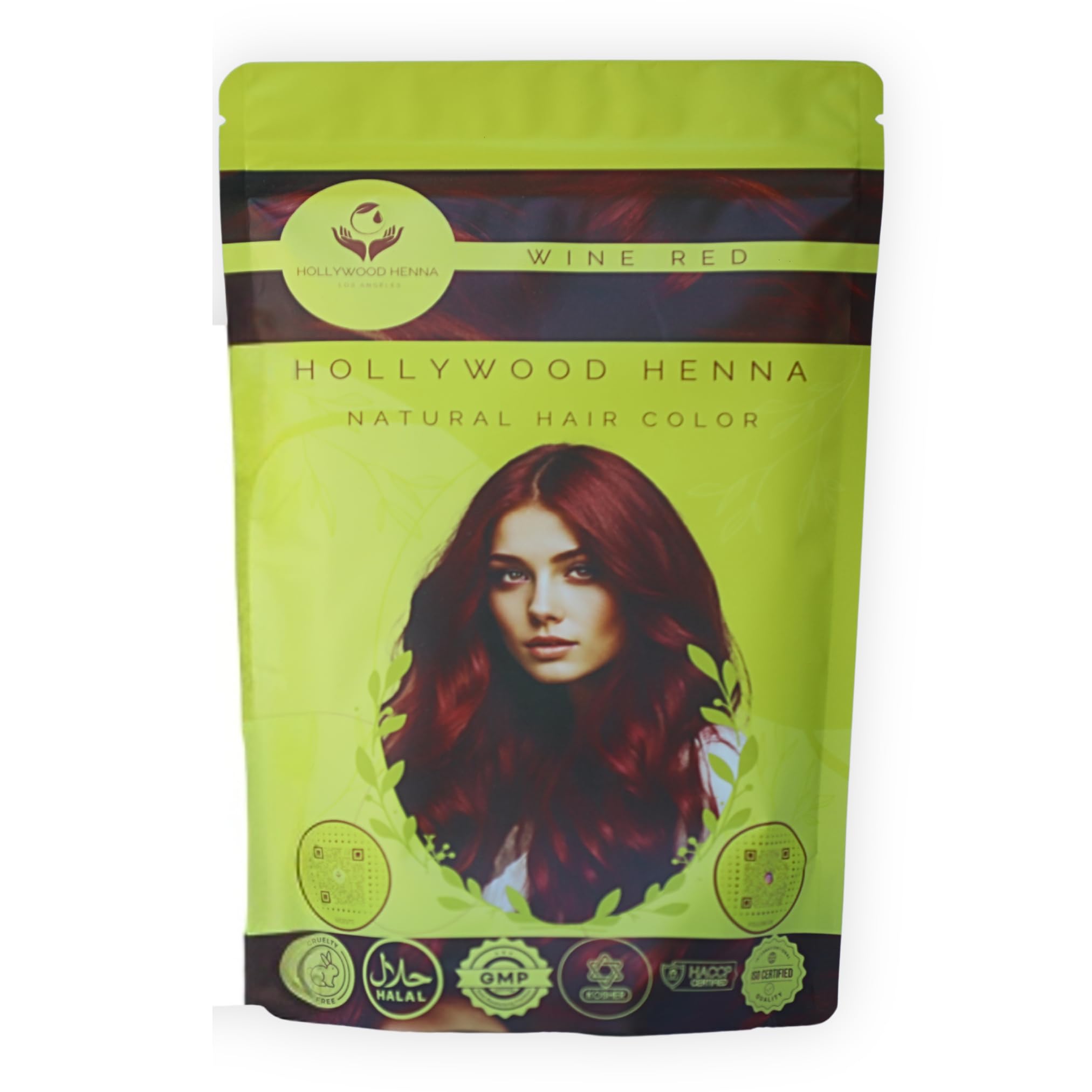 Hollywood Henna wine-red paste delivers natural color with subtle shine.