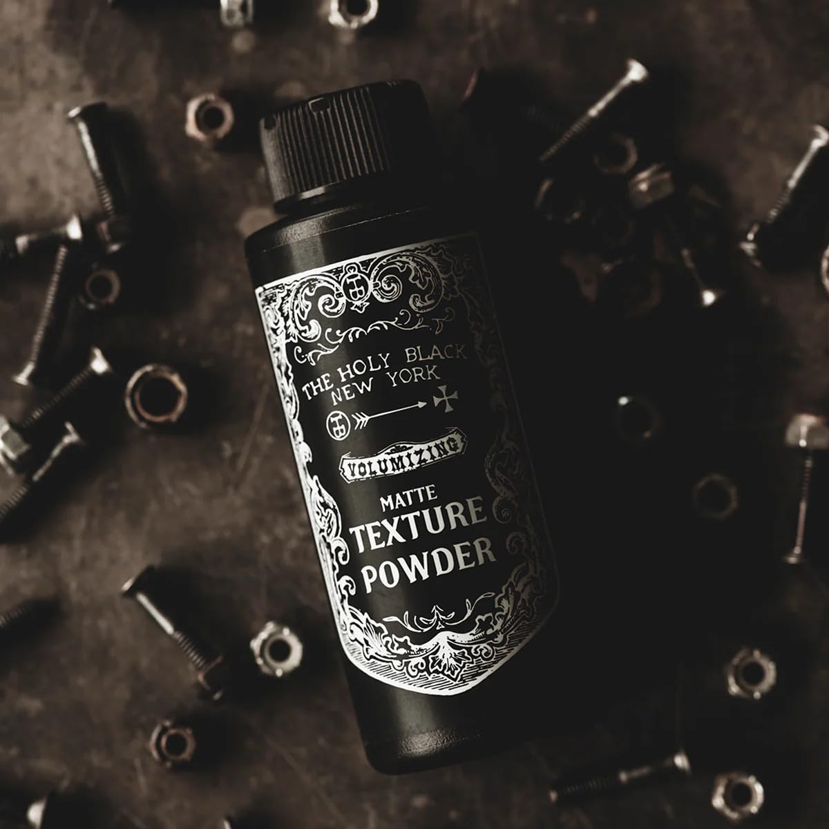 Close-up shows velvet matte finish from HOLY BLACK powder