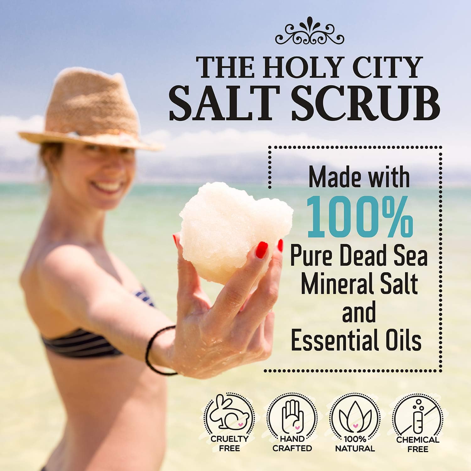 Holy City Skin Products Dead Sea salt crystals close-up for skin renewal.