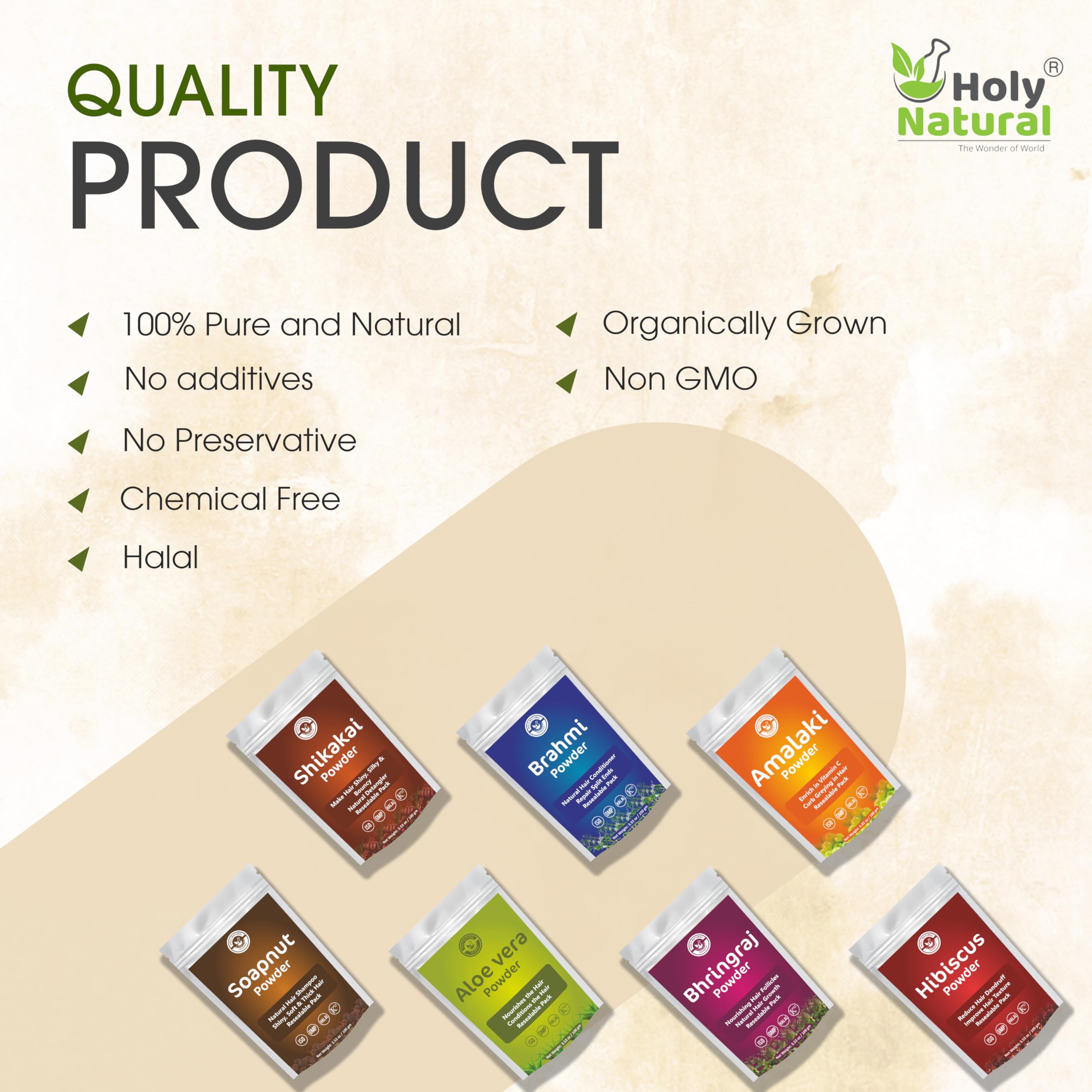 Holy Natural Herbal Hair Pack resealable pack preserves freshness and convenience.