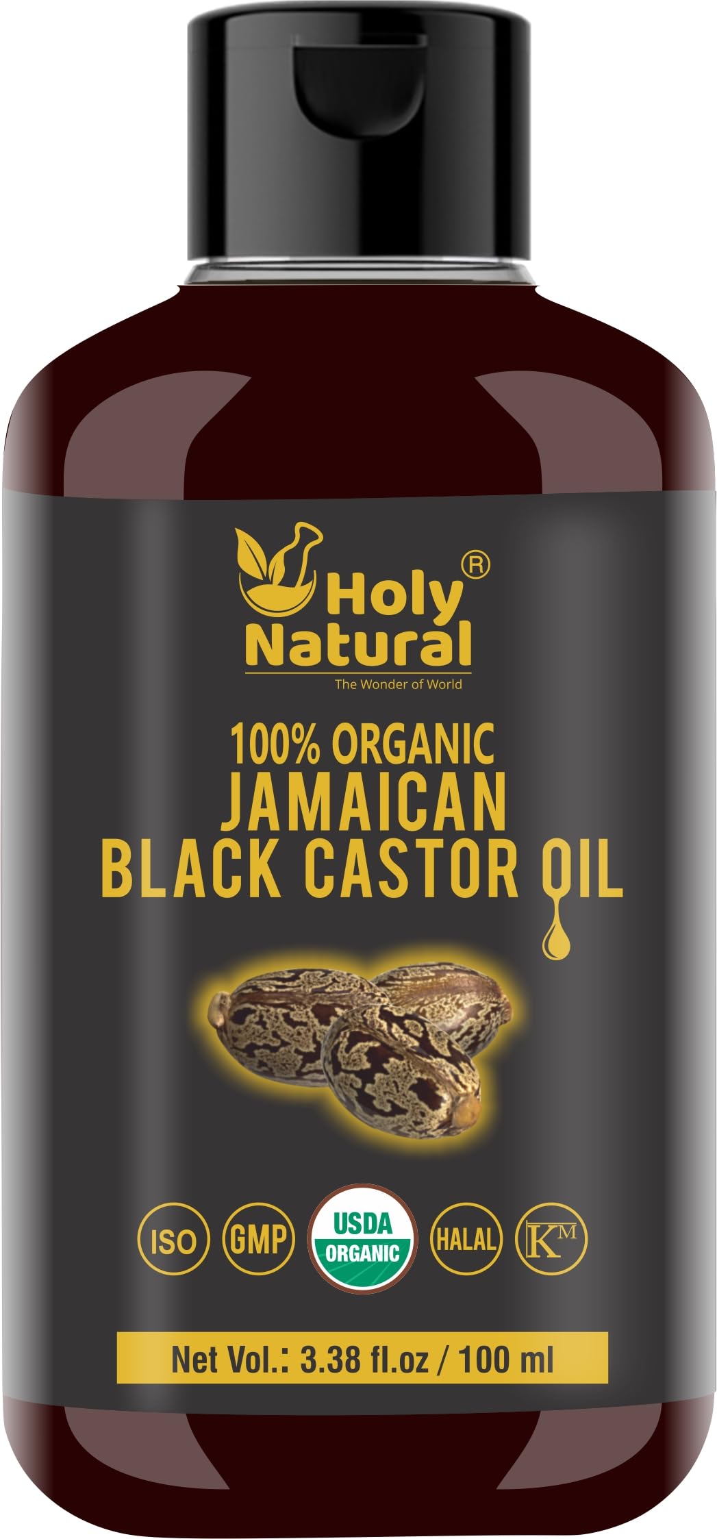 Holy Natural Organic Jamaican Black Castor Oil bottle for scalp nourishment