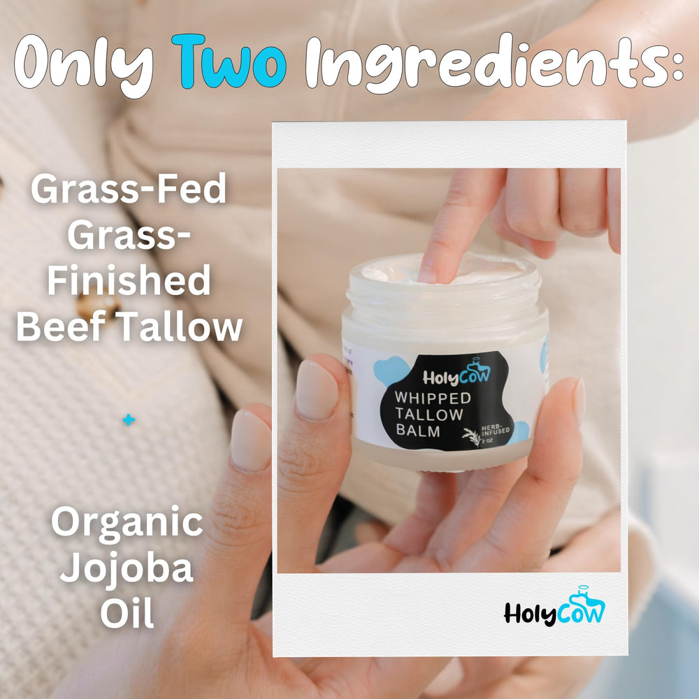 HolyCow balm applied on the face for gentle, non-greasy moisture.
