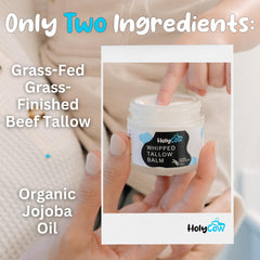 HolyCow balm applied on the face for gentle, non-greasy moisture.