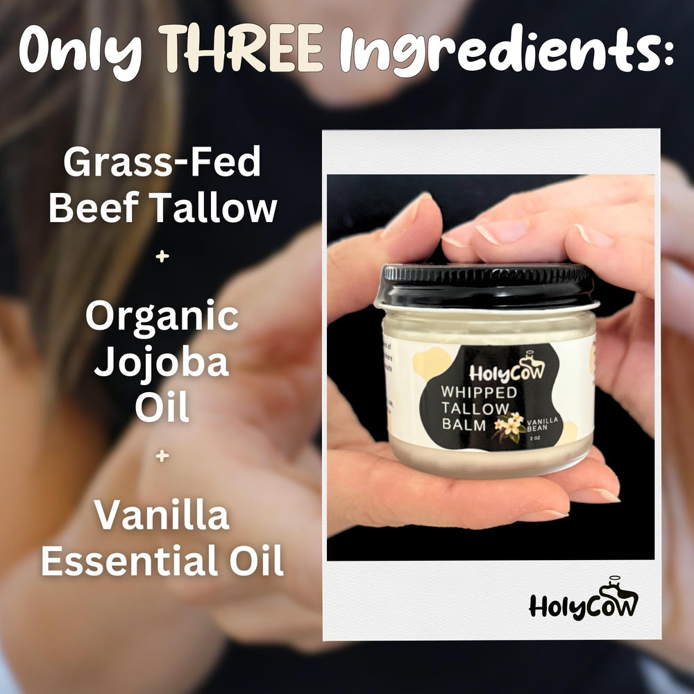 HolyCow grass-fed beef tallow source for nourishing skin care.
