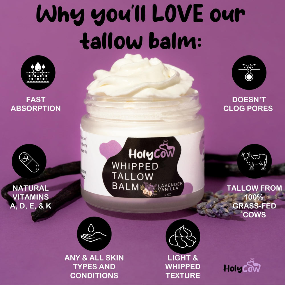 Whipped tallow balm on hand demonstrating light, fast-absorbing moisture.