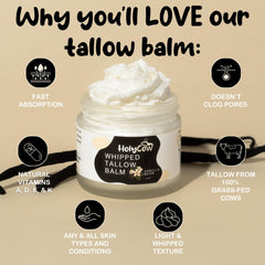 HolyCow tallow with organic jojoba oil showing natural moisturizing ingredients.