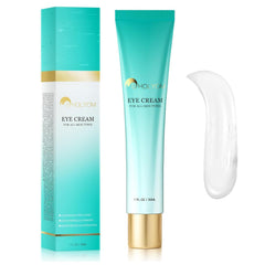 HOLYOM Advanced Eye Cream bottle pour showing effortless dispense and hydration