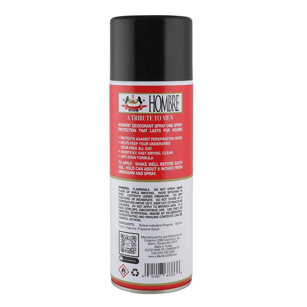 HOMBRE Red Deodorant Spray label detail highlights clean formula