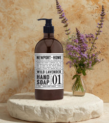 Home & Body Company Newport Rosemary Mint hand soap bottle delivers refreshing cleanse.