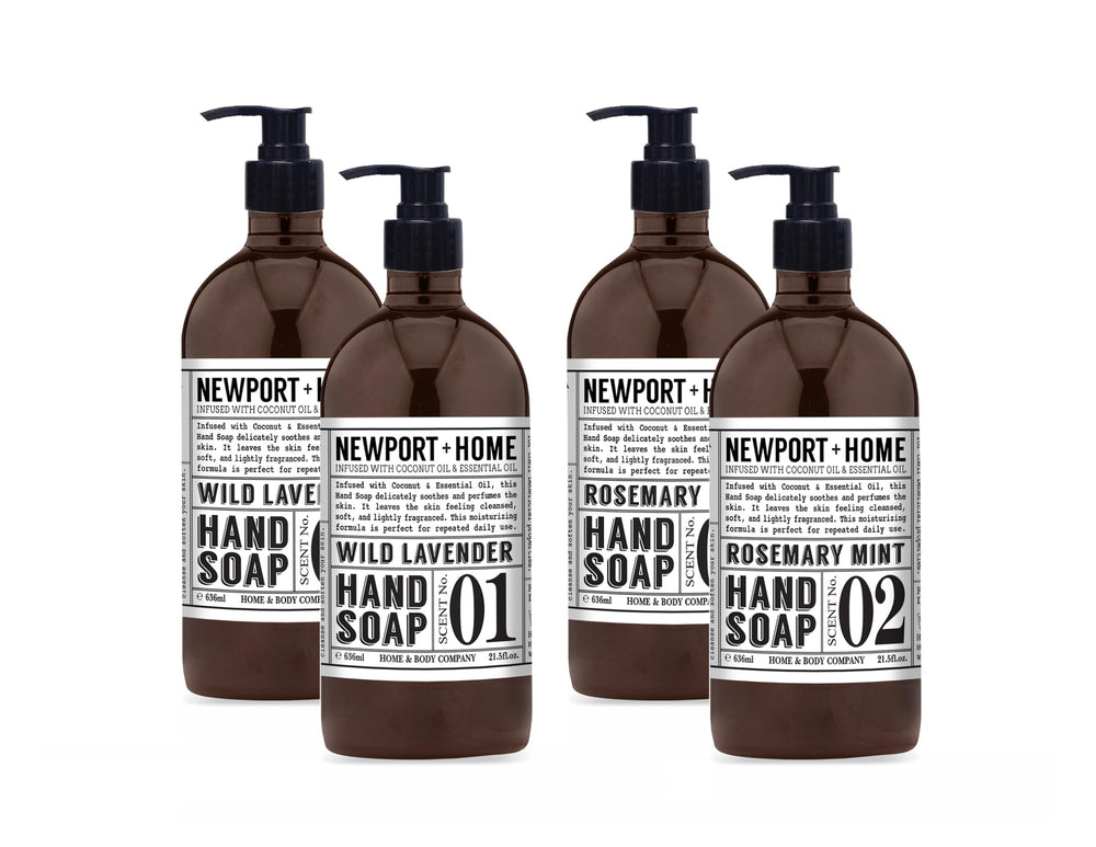 Home & Body Company Newport Wild Lavender hand soap bottle with soothing scent for soft skin.