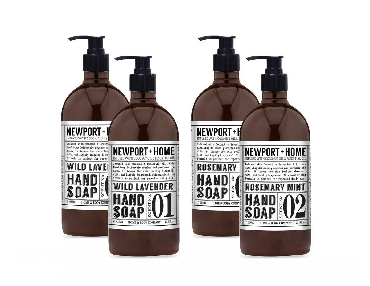 Home & Body Company Newport Wild Lavender hand soap bottle with soothing scent for soft skin.