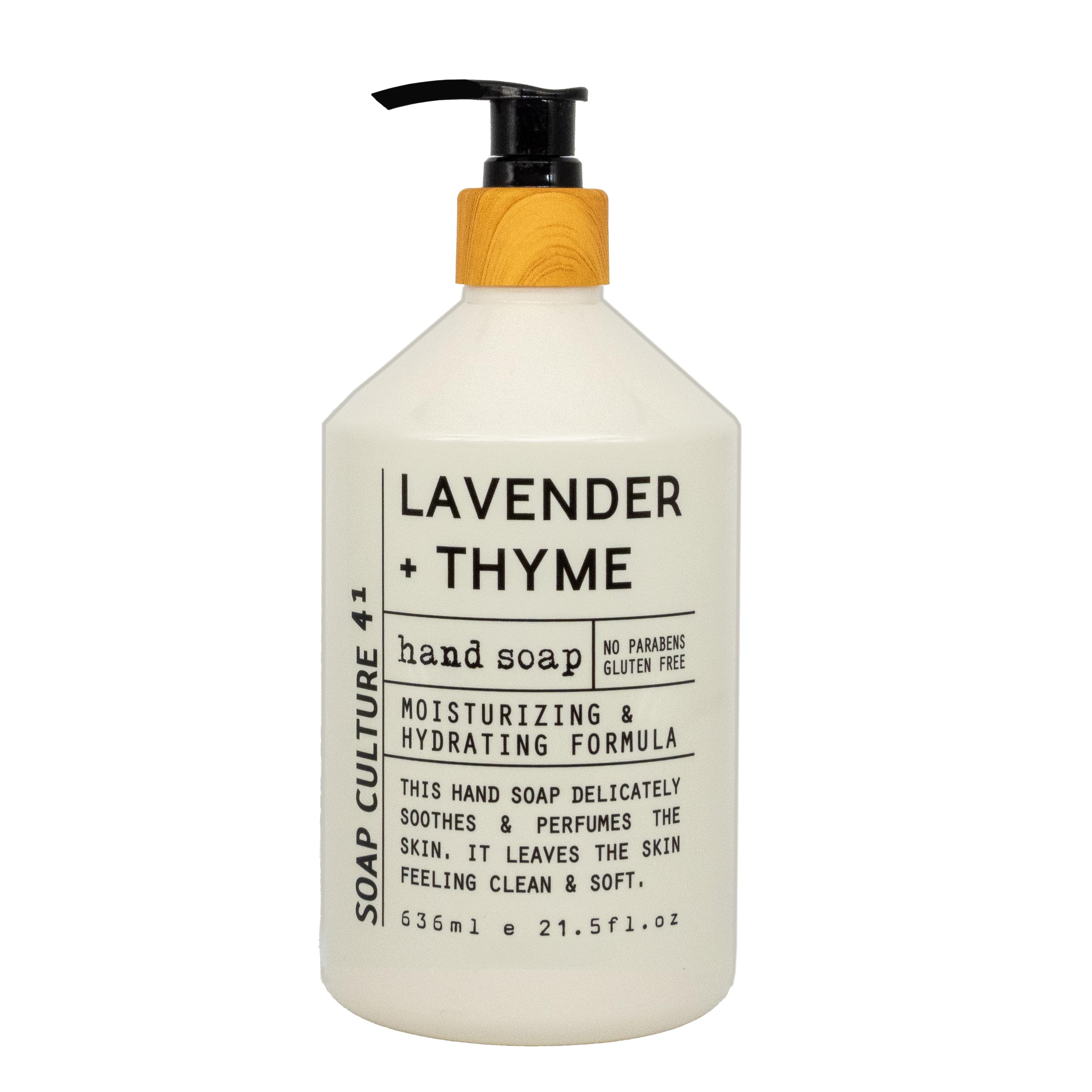 Home and Body Company Soap Culture 41 bottle label with Lavender Thyme scent for calming hand washing.