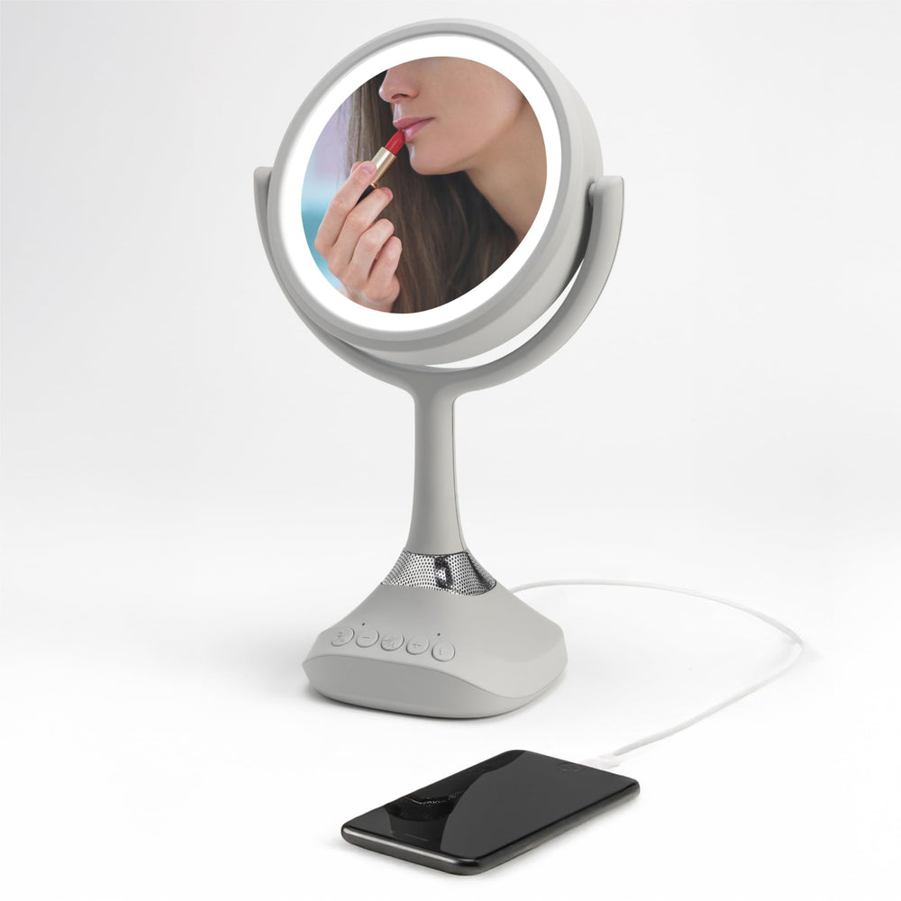Home NetWerks 76-101-BT mirror with LED ring for precise makeup application.
