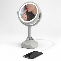 Home NetWerks 76-101-BT mirror with LED ring for precise makeup application.