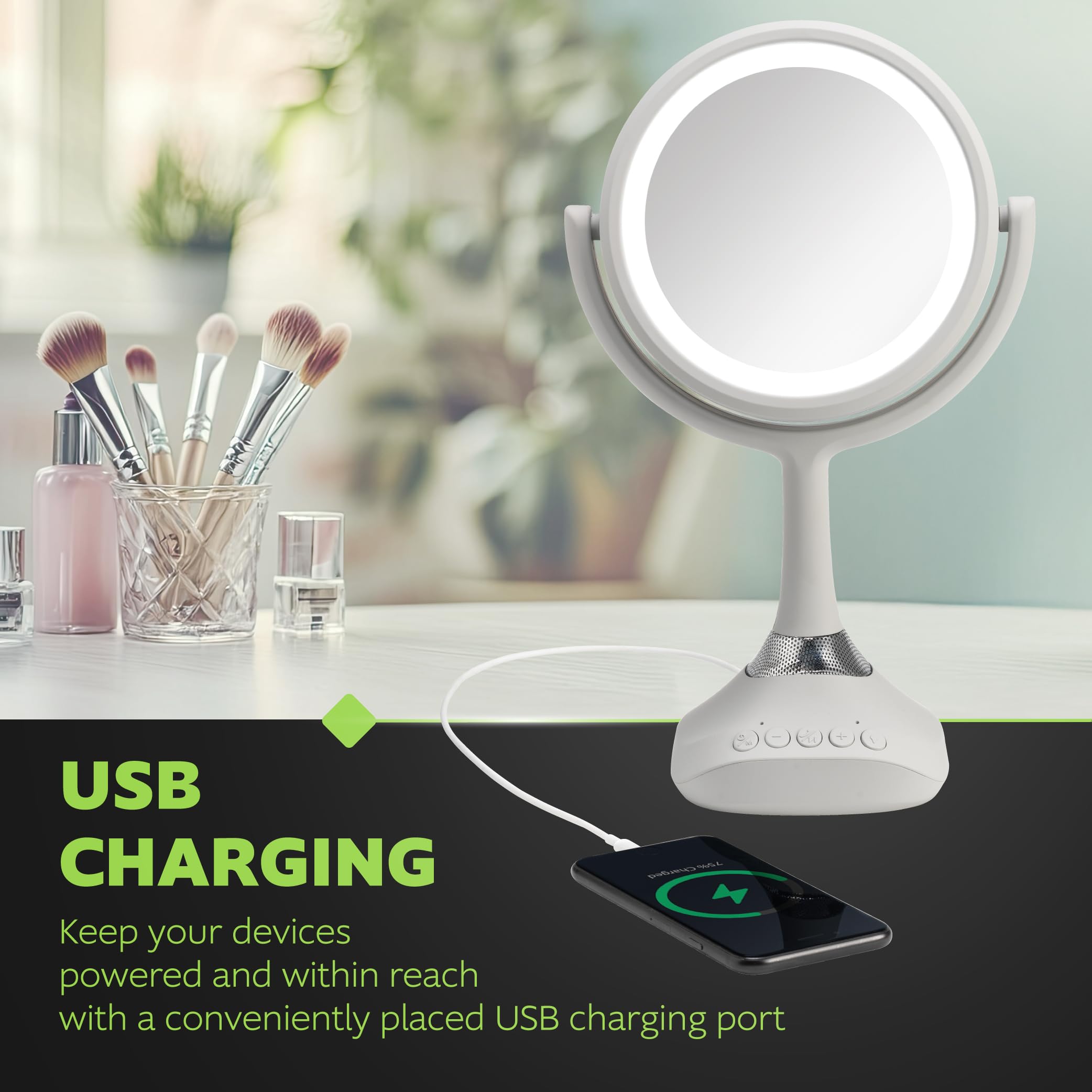 Home NetWerks 7.5-inch mirror creates a tidy, connected beauty station.