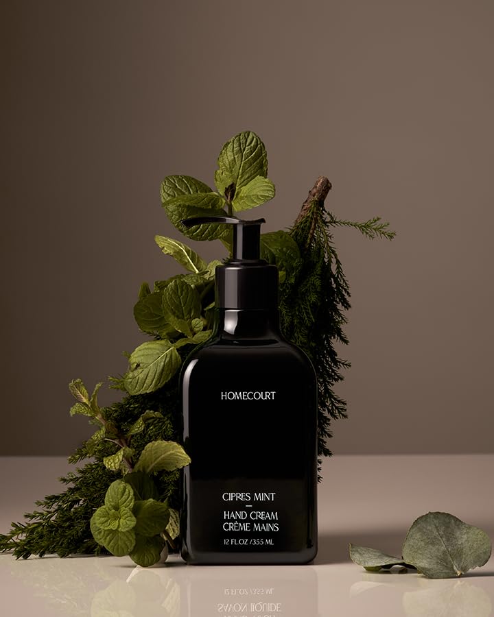 Homecourt hand cream bottle front for non-greasy, instant hydration.