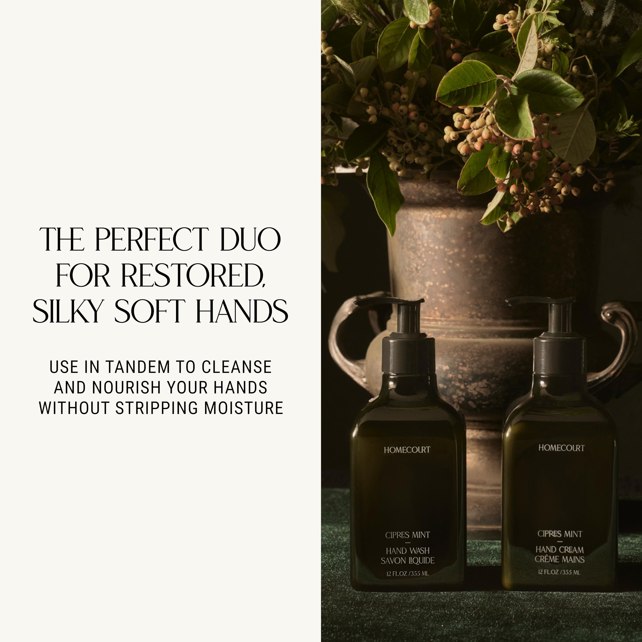Homecourt hand cream ingredients like shea butter and microalgae nourish daily.