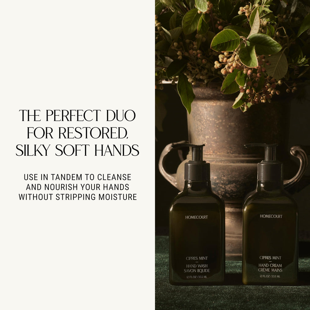 Homecourt hand cream ingredients like shea butter and microalgae nourish daily.