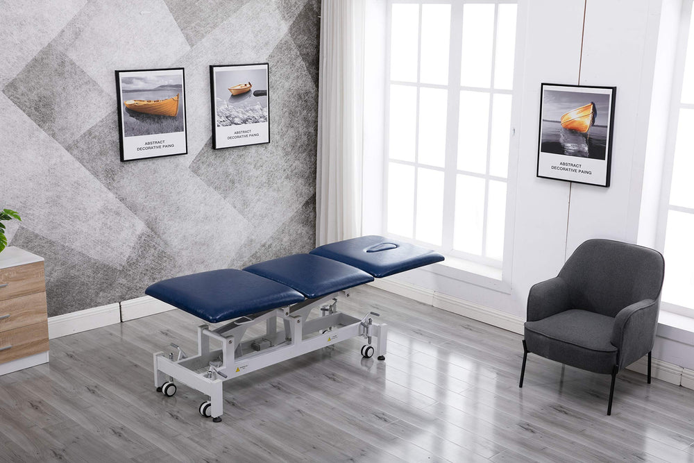 HomelyD electric treatment table foot pedal control for effortless height adjustment.