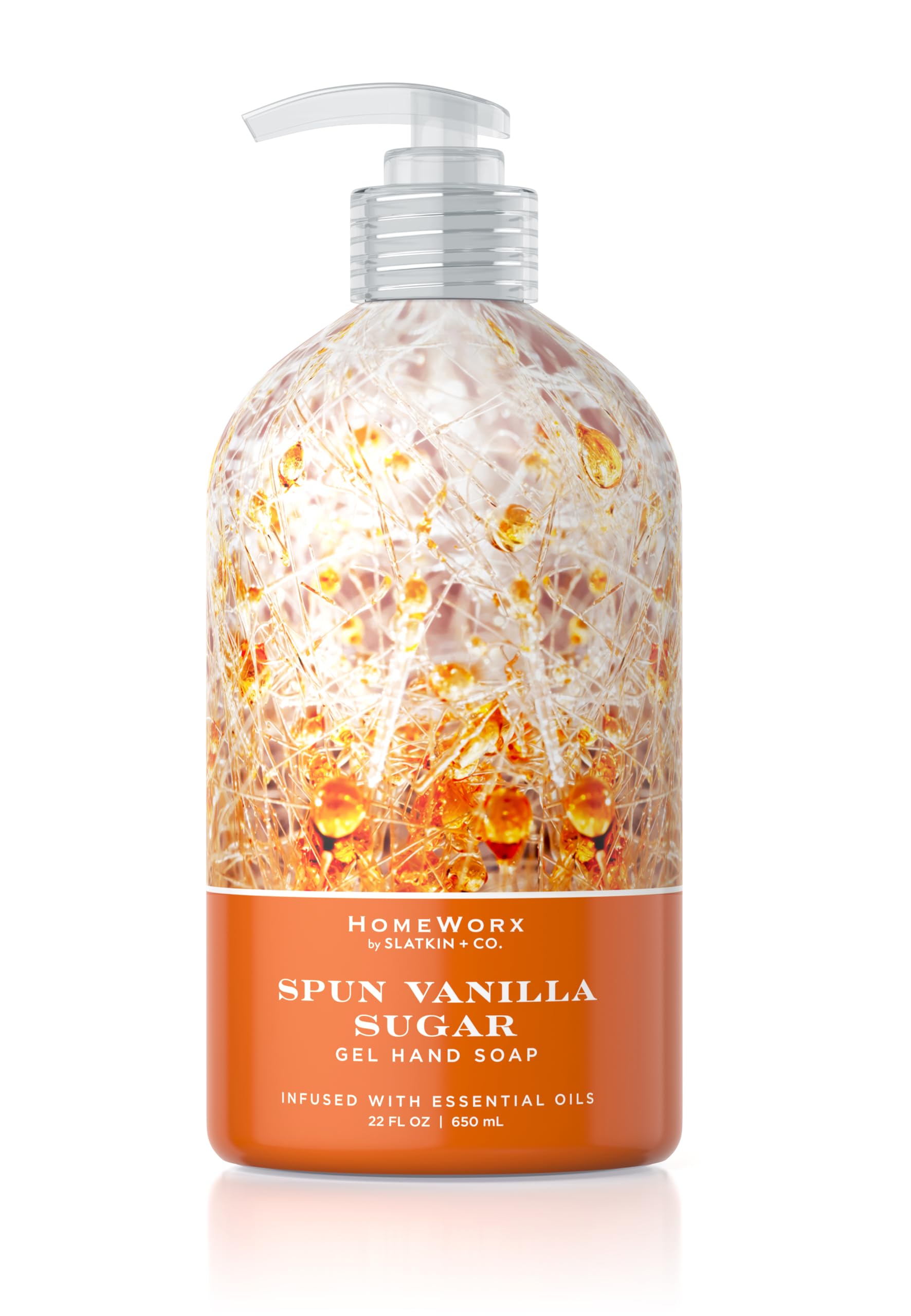 Homeworx Spun Vanilla Sugar hand soap bottle label highlights premium fragrance for daily hand care.