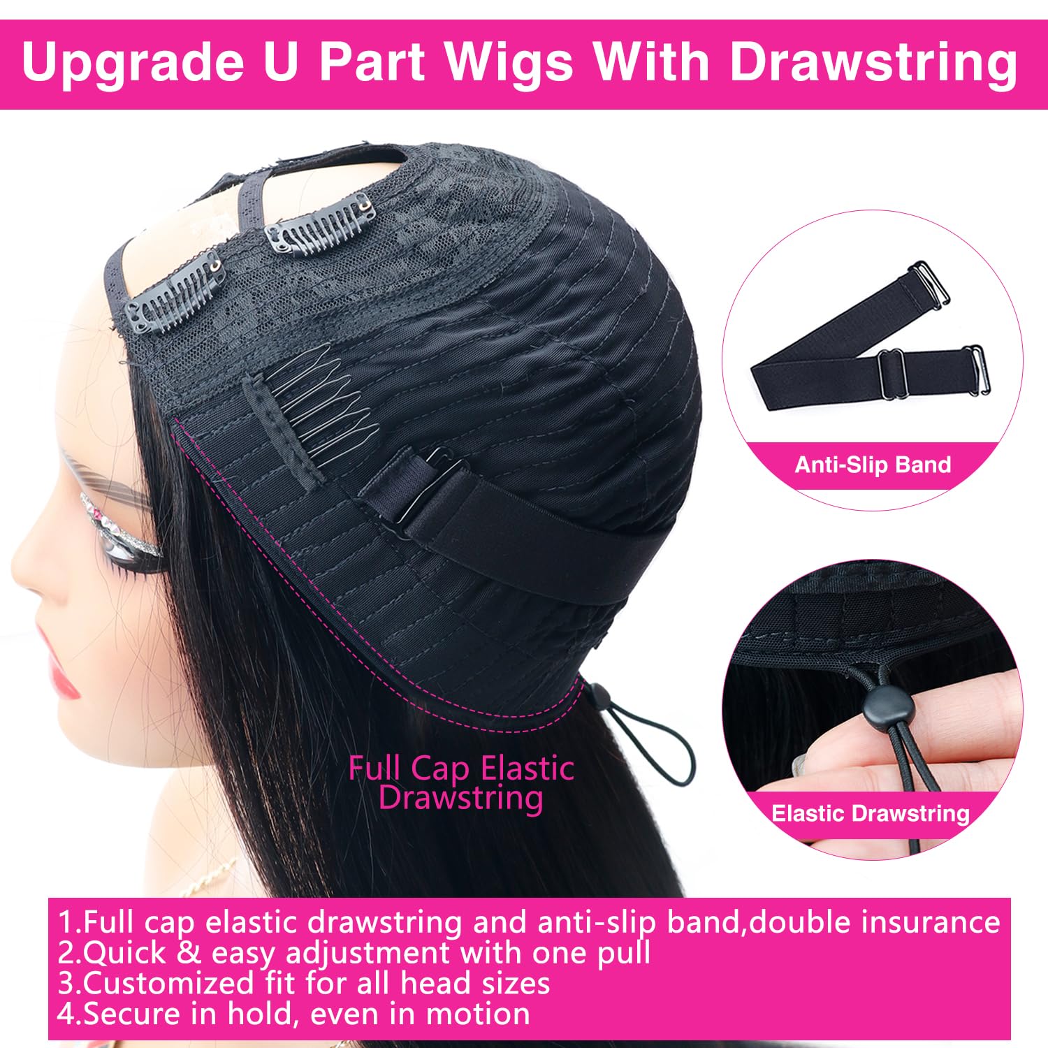 Homgoss U Part Wig 200 density natural black 20 inch for fuller styling.
