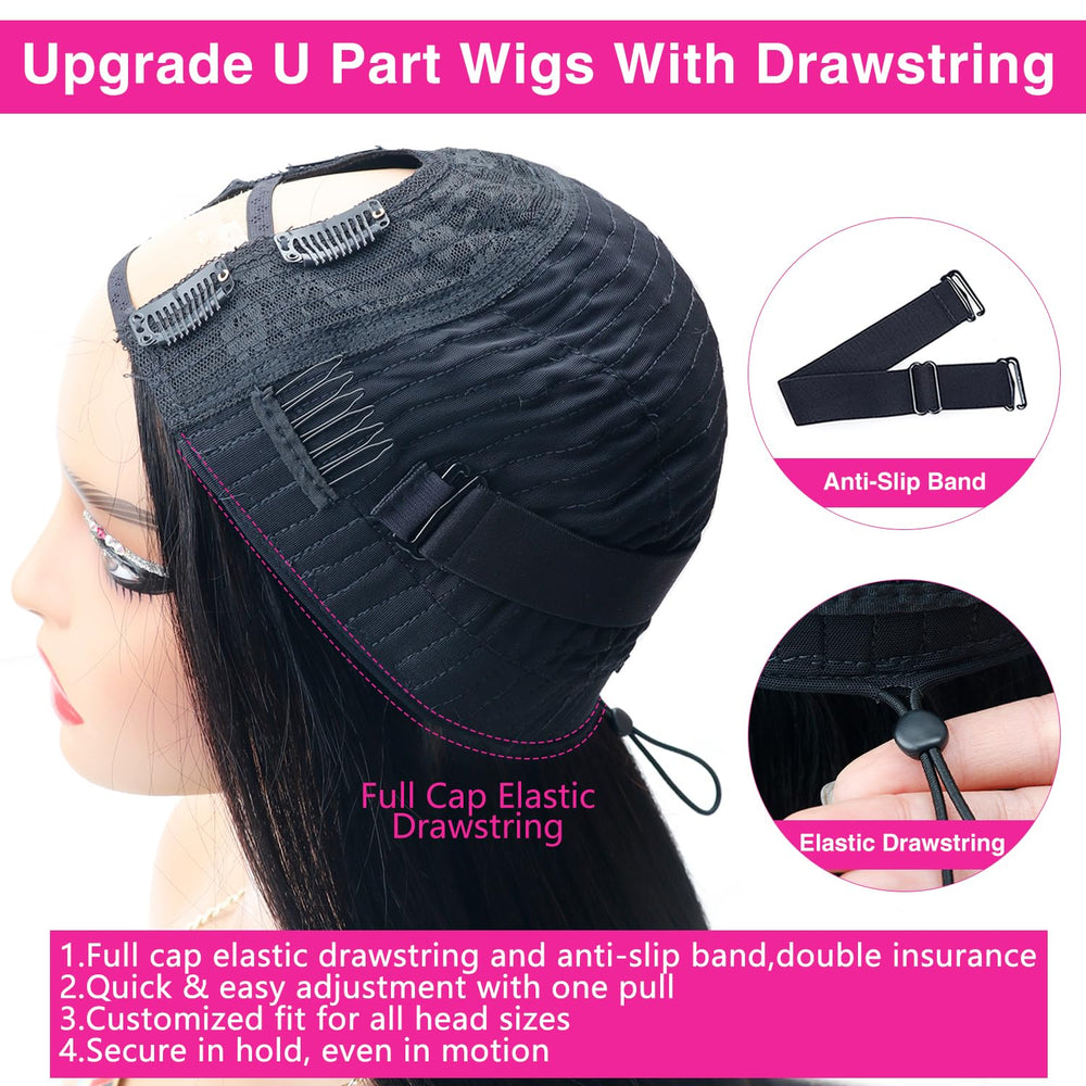 Homgoss U Part Wig 200 density natural black 20 inch for fuller styling.