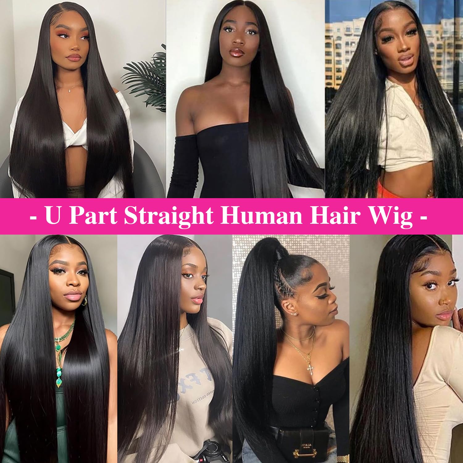 Homgoss U Part Wig natural black shade 1B for everyday wear.