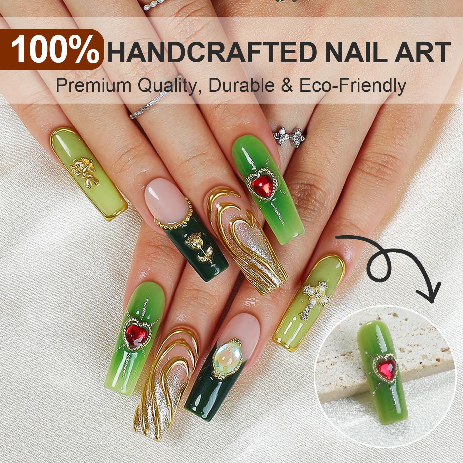 Homsera 3D flower heart design nails for chic manicure.