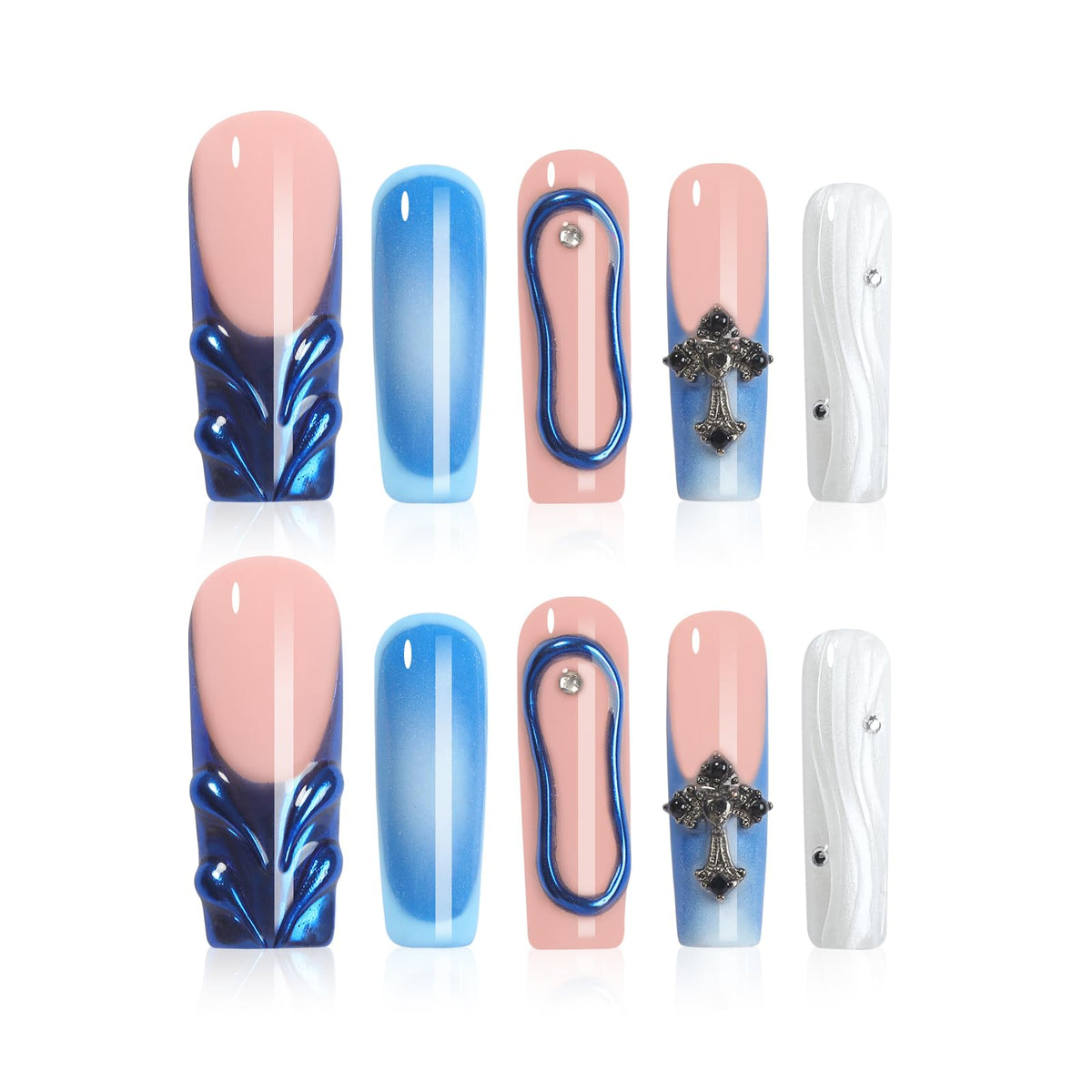Homsera blue handmade XL press-on nails with French tip for a bold manicure