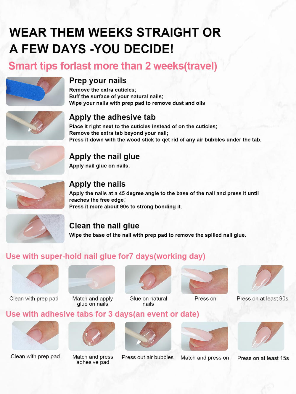Flexible ABS material nails by Homsera for natural feel and comfort.